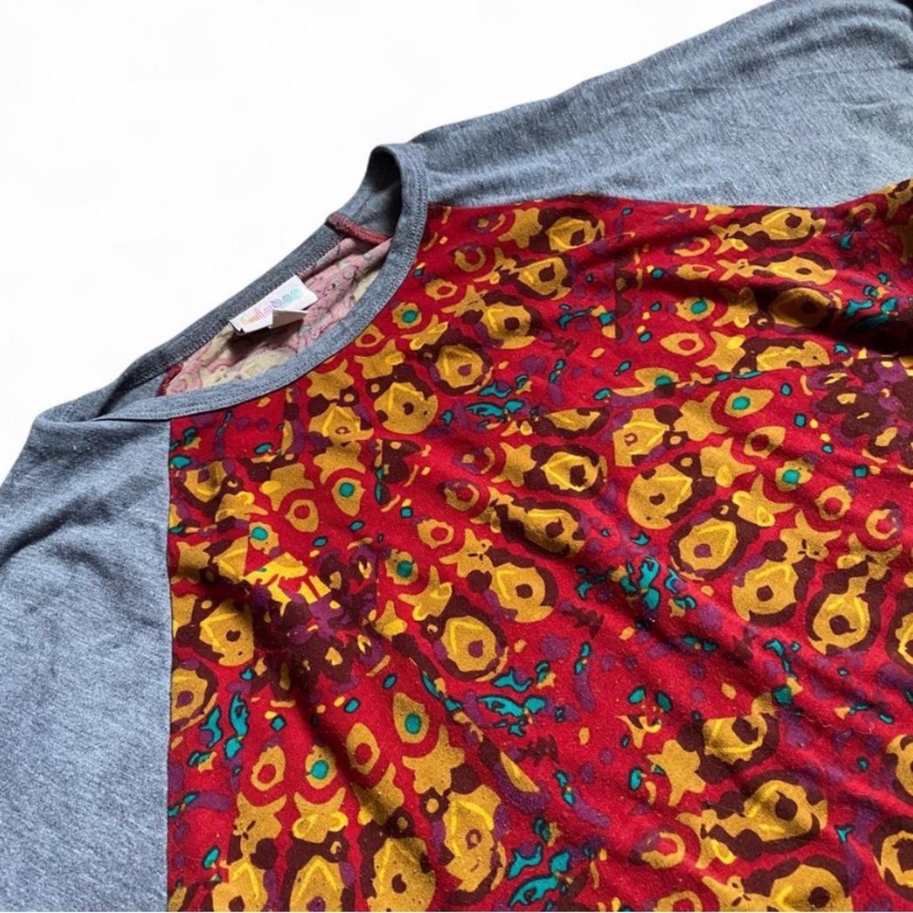 Lularoe Randy 3/4 Sleeve Women’s Raglan Top Size Medium Red Multicolor